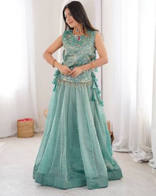 SKY BLUE COLOR Designer Salsa Crush Lehenga Choli with Embroidered Koti 2