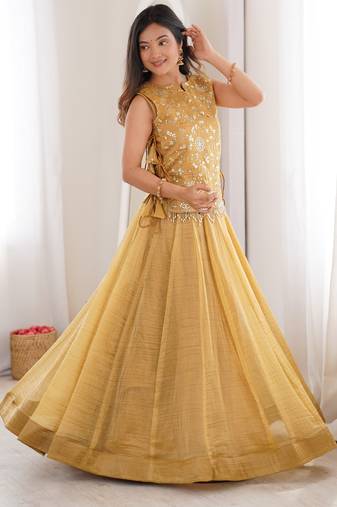 GOLD Lehenga Choli with Embroidered Koti
