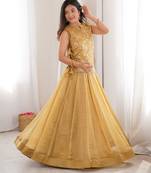 GOLD COLOR Designer Salsa Crush Lehenga Choli with Embroidered Koti