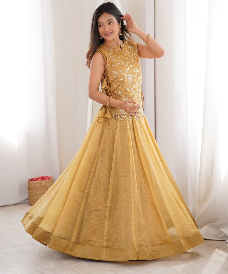GOLD Lehenga Choli with Embroidered Koti