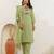 Floral embroidered cotton round neck kurta trosuer & dupatta set