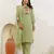 Floral embroidered cotton round neck kurta trosuer & dupatta set