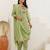 Floral embroidered cotton round neck kurta trosuer & dupatta set