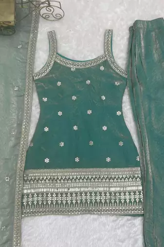 Sky blue color fendy silk dori zari sequeince embroidered anarkali set full stitched.