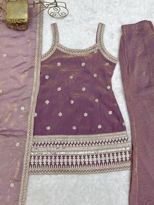Dusty pink color fendy silk dori zari sequeince embroidered anarkali set full stitched 5