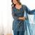 Rama color crunchy silk zari sequince embroidered work anarkali set full stitched.