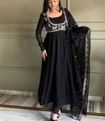 Black color faux georgette solid anarkali set full stitched.