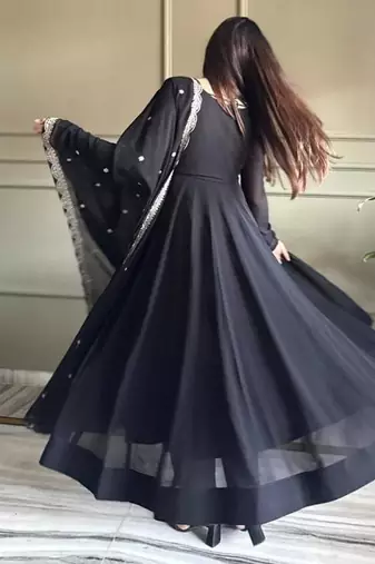 Black color faux georgette solid anarkali set full stitched.