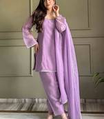 Levender color crunchy silk siroski & lace border work top salwar dupatta full stitched