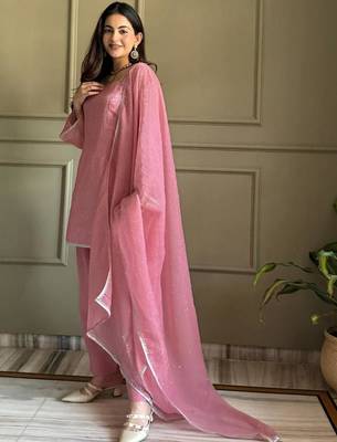 Pink color crunchy silk siroski & lace border work top salwar dupatta full stitched 5