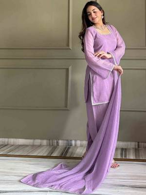 Levender color crunchy silk siroski & lace border work top salwar dupatta full stitched 3