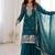 Tealblue color crunchy silk thread zari sequince embroidered work anarkali set full stitched.