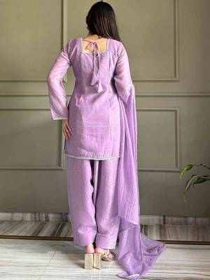 Levender color crunchy silk siroski & lace border work top salwar dupatta full stitched 5