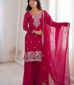 Pink color crunchy silk thread zari sequince embroidered work anarkali set full stitched.