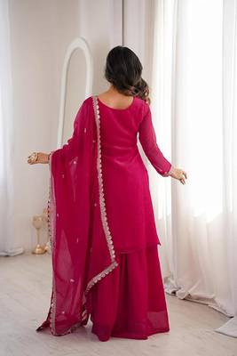 Pink color crunchy silk thread zari sequince embroidered work anarkali set full stitched 4