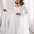 White color roman silk chanderi solid -mirror lace work anarkali set full stitched.