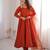 Rust color roman silk chanderi solid -mirror lace work anarkali set full stitched.