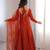Rust color roman silk chanderi solid -mirror lace work anarkali set full stitched.