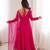 Pink color roman silk chanderi solid -mirror lace work anarkali set full stitched.