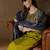 Floral embroidered silk round neck kurta trosuer & dupatta set