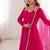 Pink color roman silk chanderi solid -mirror lace work anarkali set full stitched.