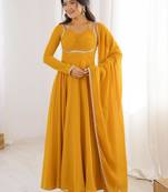 Yellow color faux georgette flared gown dupatta full stitched.