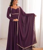 Wine color faux georgette flared gown dupatta full stitched
