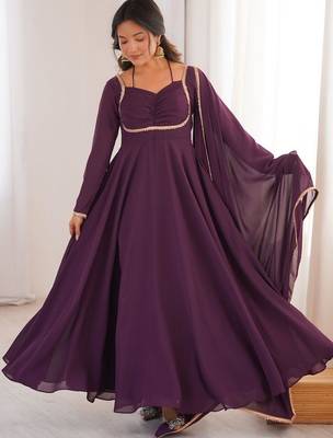 Wine color faux georgette flared gown dupatta full stitched 3