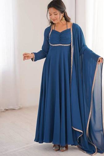 Blue color faux georgette flared gown dupatta full stitched.