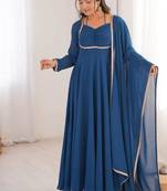 Blue color faux georgette flared gown dupatta full stitched.
