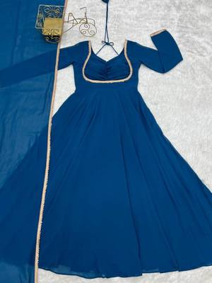 Blue color faux georgette flared gown dupatta full stitched 5