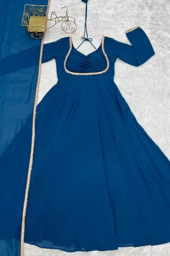 Blue color faux georgette flared gown dupatta full stitched.