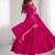 Dark pink color roman chanderi silk beads work anarkali set full stitched
