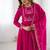Dark pink color roman chanderi silk beads work anarkali set full stitched