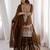 Dark mehendi color crunchy silk zari dori sequence embroidered anarkali set full stitched