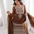 Dark mehendi color crunchy silk zari dori sequence embroidered anarkali set full stitched