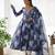 Navy blue color marble printed orgenza silk anarkali set full stitched.