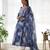 Navy blue color marble printed orgenza silk anarkali set full stitched.
