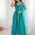 Rama color roman silk chanderi solid -mirror lace work anarkali set full stitched.