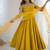 Yellow color roman silk chanderi solid -mirror lace work anarkali set full stitched.