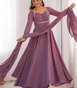 Mouvpink color faux georgette flared gown dupatta full stitched