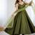 Mehendi color roman silk chanderi solid -mirror lace work anarkali set full stitched.