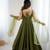Mehendi color roman silk chanderi solid -mirror lace work anarkali set full stitched.