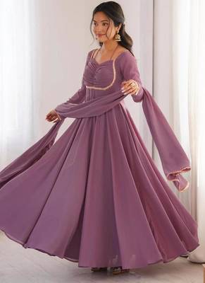 Mouvpink color faux georgette flared gown dupatta full stitched 5