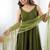 Mehendi color roman silk chanderi solid -mirror lace work anarkali set full stitched.