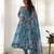 Sky blue color marble printed orgenza silk anarkali set full stitched.