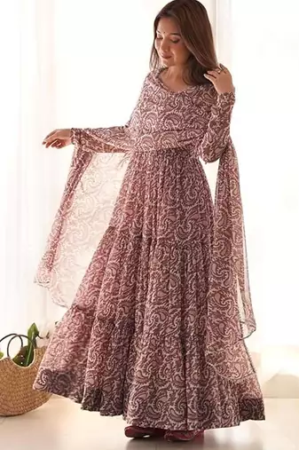 Multi pink color faux georgette printed anarkali set full stitched.