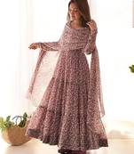 Multi pink color faux georgette printed anarkali set full stitched.
