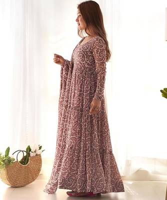 Multi pink faux georgette printed anarkali set full stitched 3