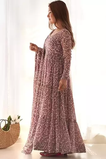 Multi pink color faux georgette printed anarkali set full stitched.
